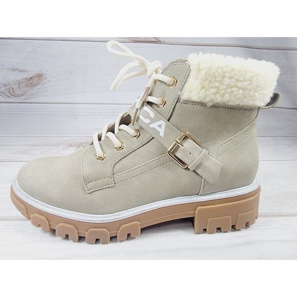 Womens Nautica Evona Ankle Hiker Boots Lace Up Beige Taupe Faux Suede Sz 7.5 - Picture 10 of 16